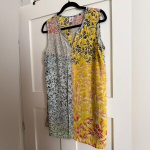 CAbi Split-Front Floral Tunic in Yellow & Light Blue